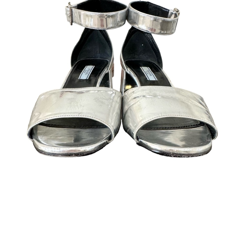 PRADA Sandal Silver Leather Block Heel - Picture 14 of 17